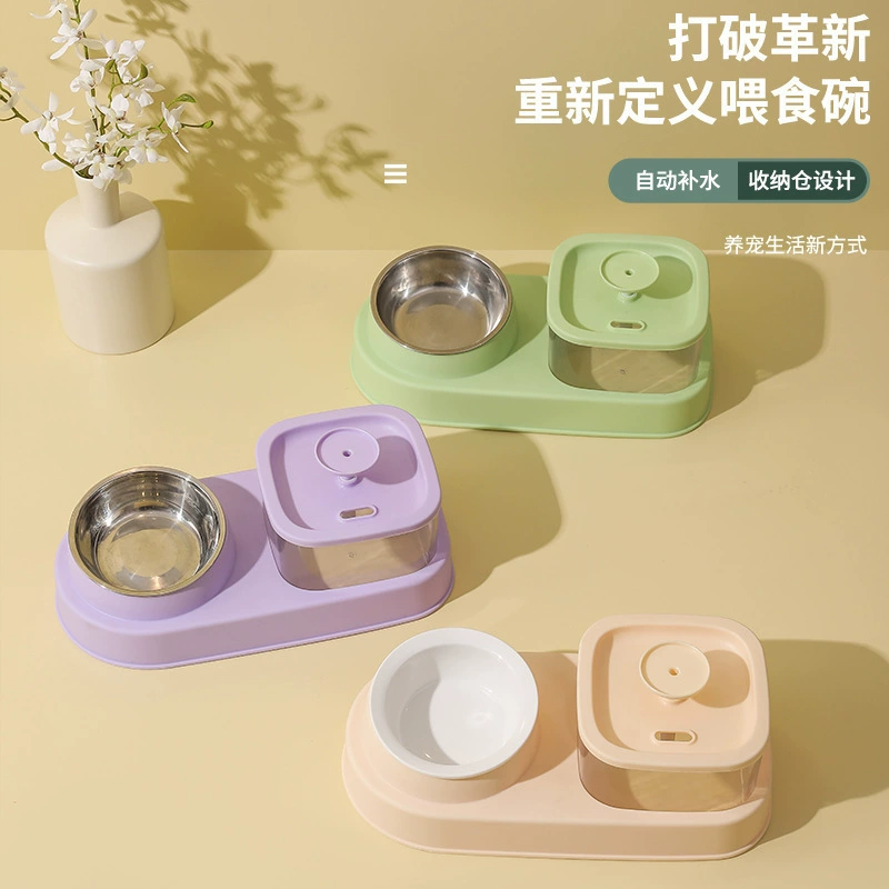 Новая питьевая вода для кормления домашних животных с влажным и сухим разделением кормушка для воды миска из нержавеющей стали для кошек набор корма для щенков Антидетонационная миска для домашних животных