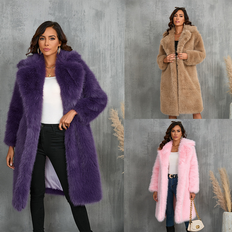 New Cross-border Autumn and Winter Faux Fox Thickened Long Suit Collar Faux Fur Coat Mid-length Plush Fur Coat New Cross-border Autumn and Winter Faux Fox Thickened Long Suit Collar Faux Fur Coat Mid-length Plush Fur Coat
