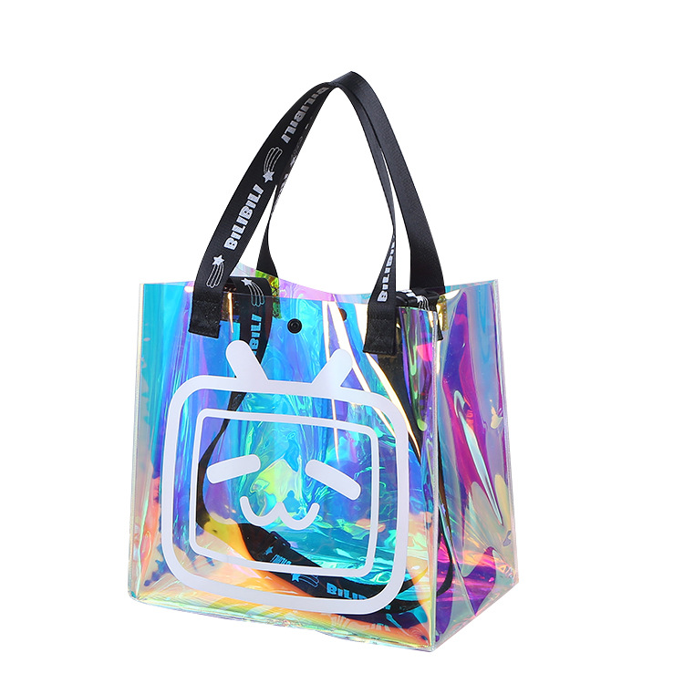 Bolsas de PVC con impresión de logotipo personalizado para tiendas de ropa, bolsas de plástico transparentes, bolsas láser coloridas, bolsas holográficas láser. image 6