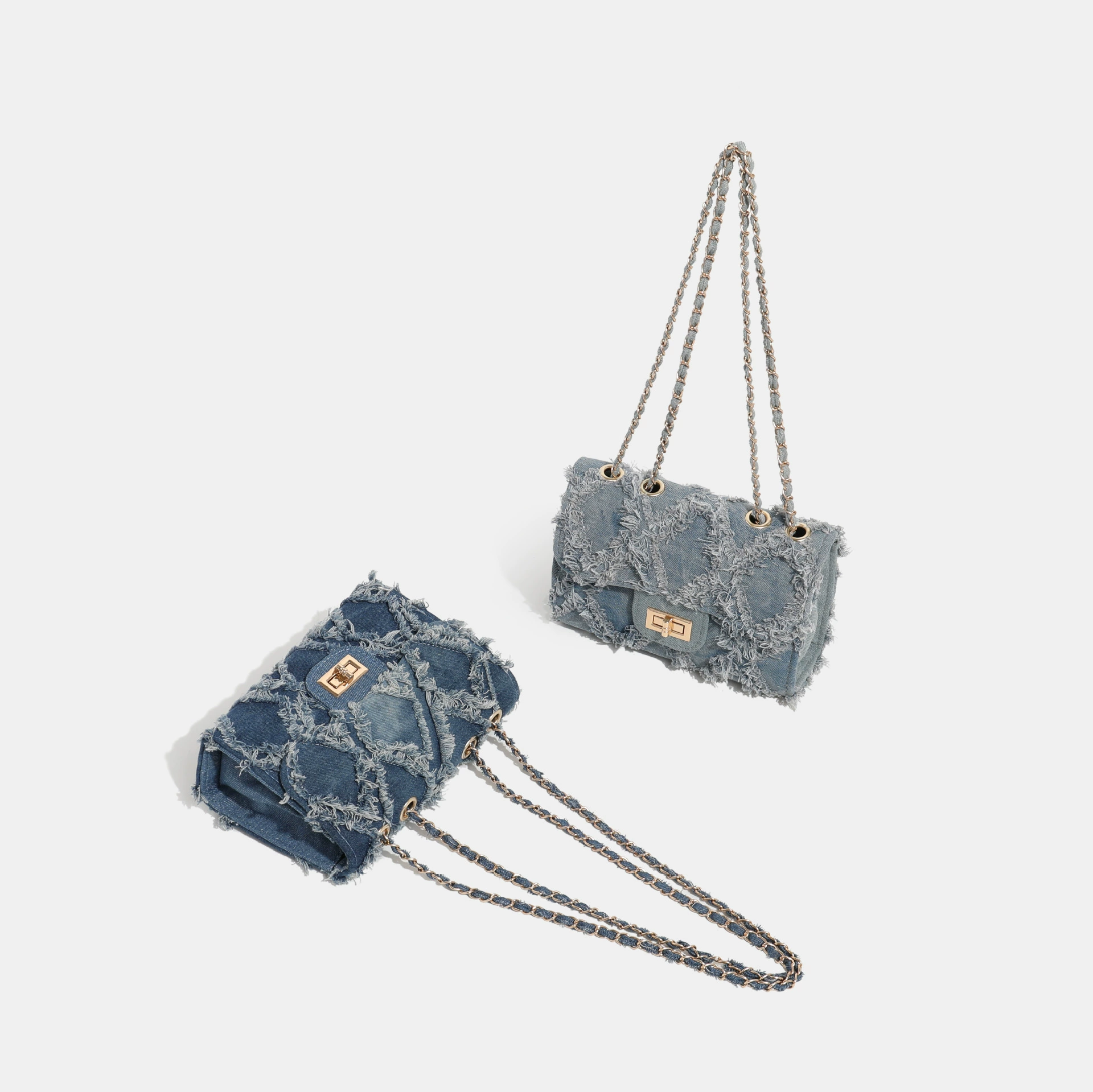 Denim lock, one-shoulder bag, elegant handheld fashionable chain, chain bag