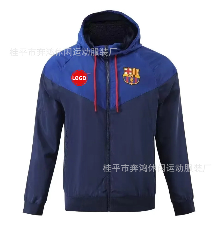 2526 chaqueta de fútbol con capuz nueva chaqueta de calentamiento a prueba de viento Barcelona Arsenal Real Madrid Manchester United chaqueta deportiva