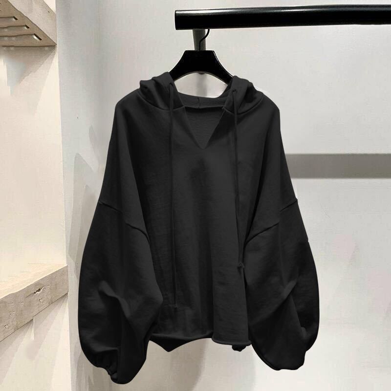 2025 Autumn/Winter Women's Sweatshirt, Plus Size, Thin Style, Bf Lazy Style, V-Neck, Hooded, Korean Version, Batman Loose Top 2025 Autumn/Winter Women's Sweatshirt, Plus Size, Thin Style, Bf Lazy Style, V-Neck, Hooded, Korean Version, Batman Loose Top