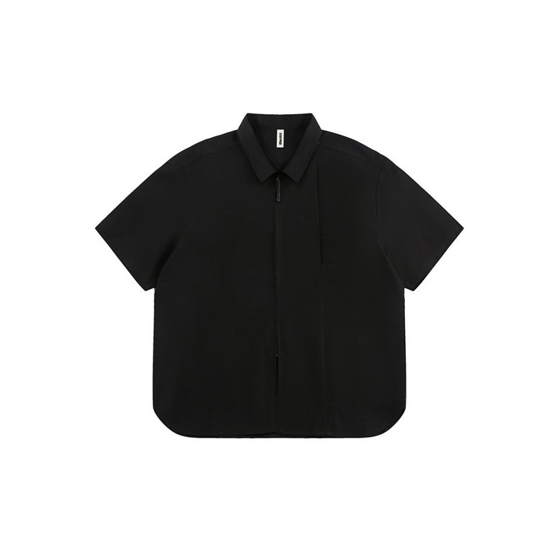 STAFFPICK 夏のトレンドブランドルーズ半袖シャツ男性と女性のためのジッパーカーディガンデザインニッチシャツ CS102|undefined