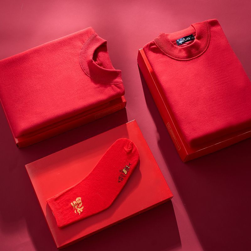 남성과 여성, 엄마와 아빠, 용의 해면, 큰 빨간 가을 옷과 바지를위한 노인 조디악 열 속옷 세트