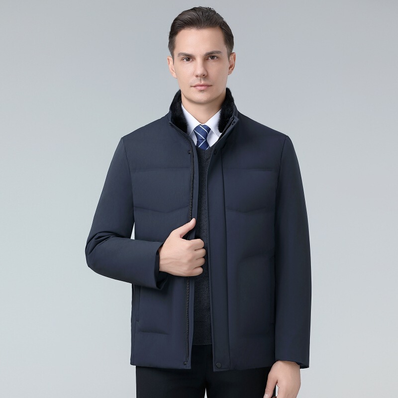 Winter Men's down Jacket with Detachable Mink Fur Collar, Business Casual Style for Middle-Aged Men, Warm Coat for Dad
