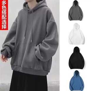 Solid Color Sweater Hoodie Men's Autumn and Winter Hoodie Pullover Top Fashionable Korean Style Loose All-match fleece-lined Thickened Jacket