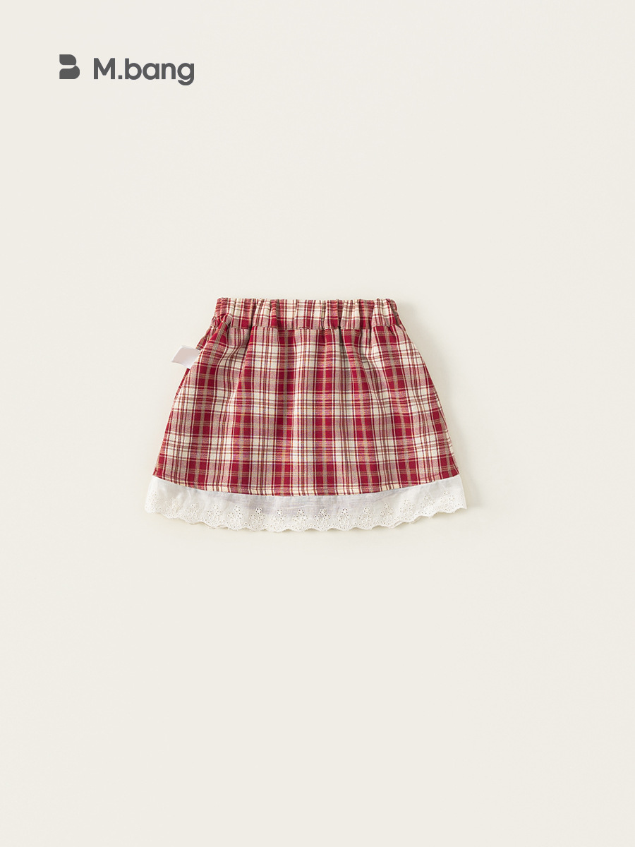 Youbao ropa para niños falda dulce para niños falda plisada coreana falda a cuadros de verano falda corta de encaje con lazo para niñas