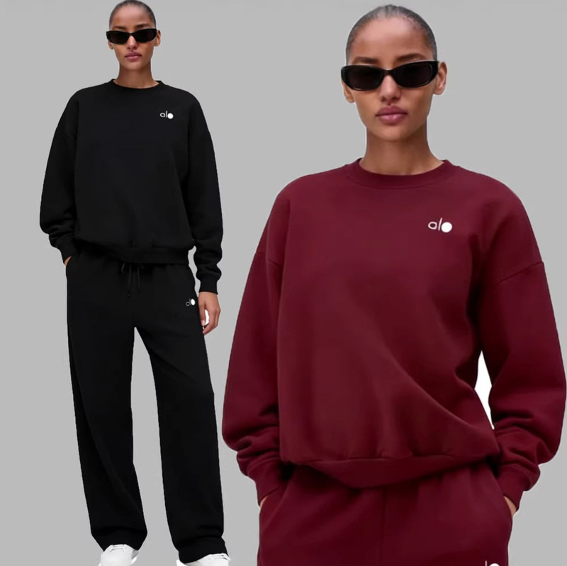 Spring and Summer New In-Stock Alo Sweatshirt Set, Round Neck Long-Sleeve Loose Couple Sweatshirt Set, Solid Color Simple Style Spring and Summer New In-Stock Alo Sweatshirt Set, Round Neck Long-Sleeve Loose Couple Sweatshirt Set, Solid Color Simple Style