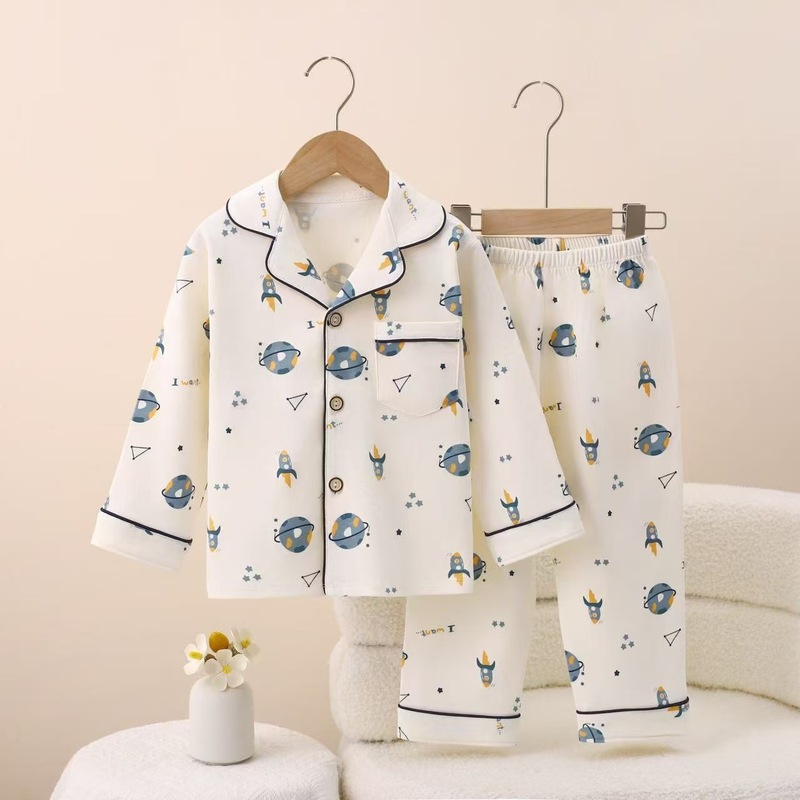 新しい子供のパジャマ春と秋の純綿の女の子の長袖のズボンの家の服の大きい子供の男の子の女の子の漫画のスーツ|undefined
