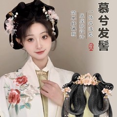 战国袍假发汉服头饰女古风一体式全套后压盘发垫发包古装日常发髻