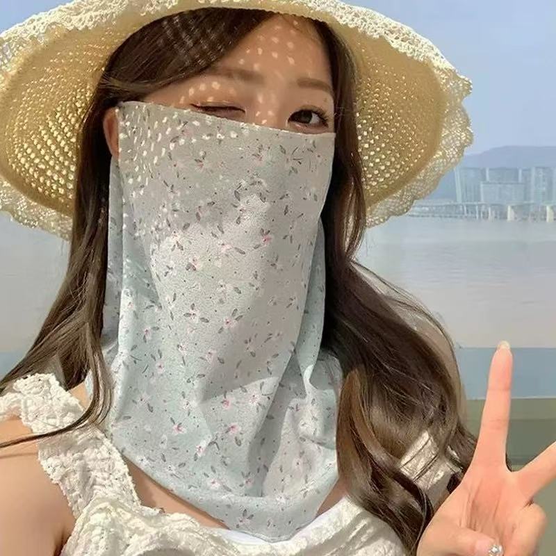 2026 New Summer Floral Sun Protection Mask for Outdoor Cycling, Ear-Hanging Type, Full Sun Protection and Uv Protection Mask