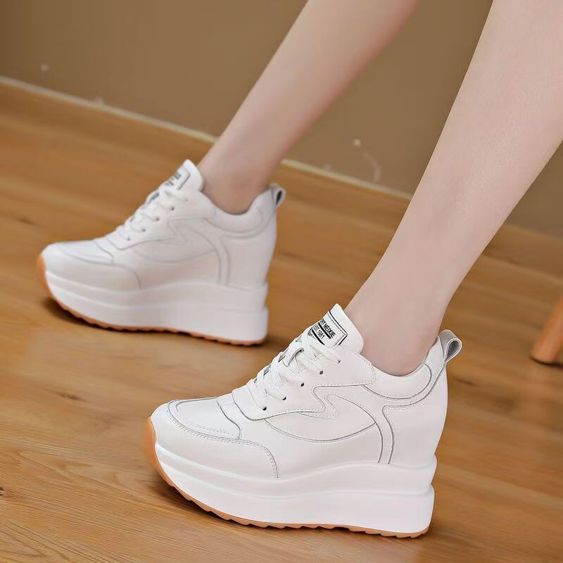 Women's Height-Increasing Shoes, Ultra-High Heels and Thick Soles, 2024 Spring & Fall New Wedge-Heeled Travel Shoes, Versatile Platform White Shoes