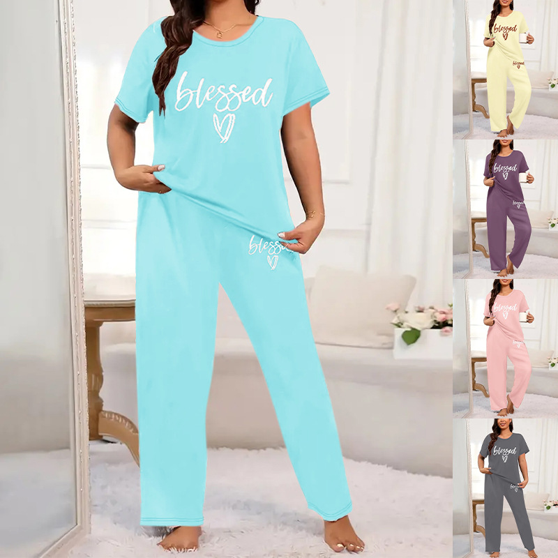 Women's Sleepwears Plus Size Comfortable Casual Two Piece Set Exclusive Milk Silk Printed Spring Autumn Short Sleeved Long Pants_voghion.com