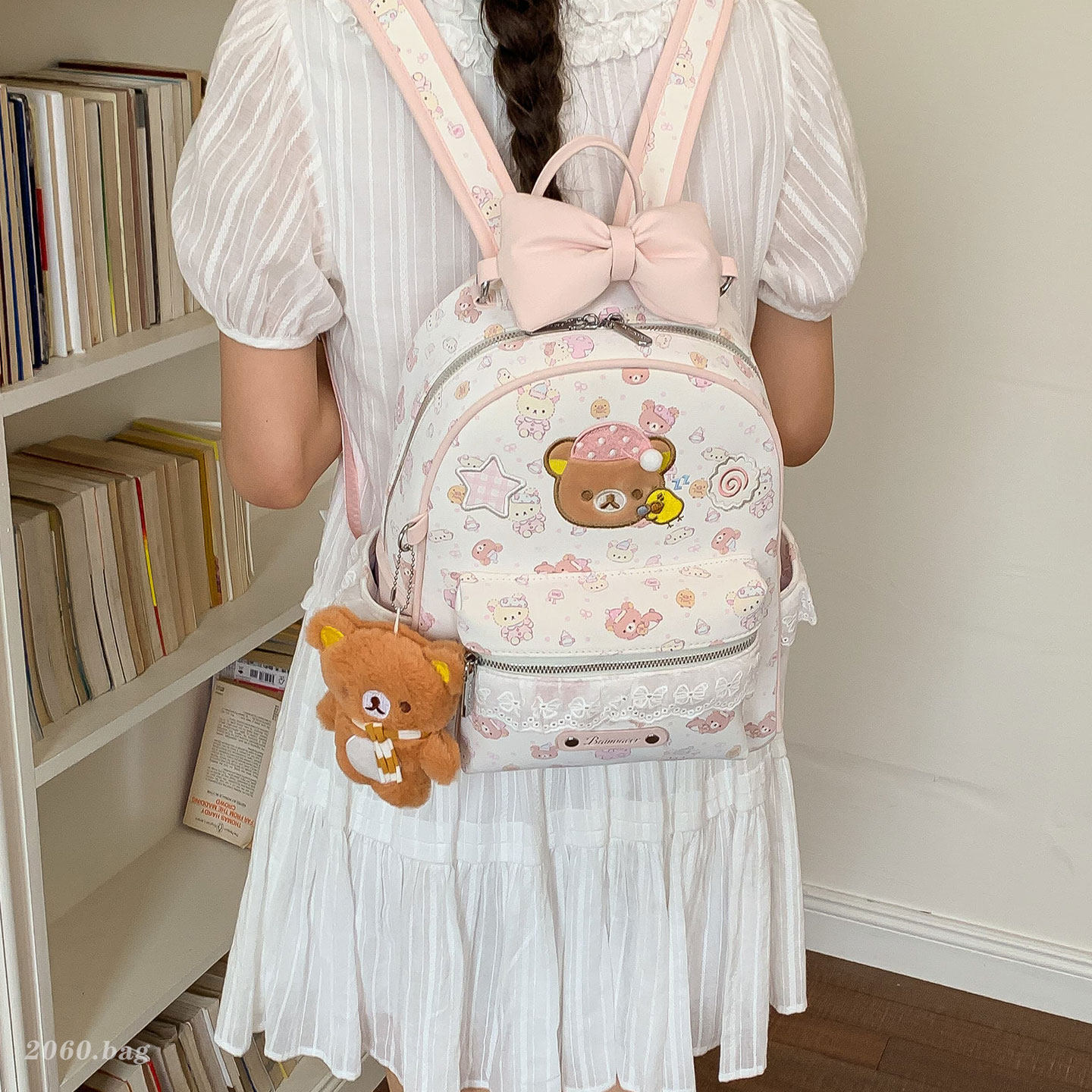 2026 mochila de dibujos animados arco mochila de chicas chicas lindas nuevas dulces osos de hombros estudiantes clase de viaje