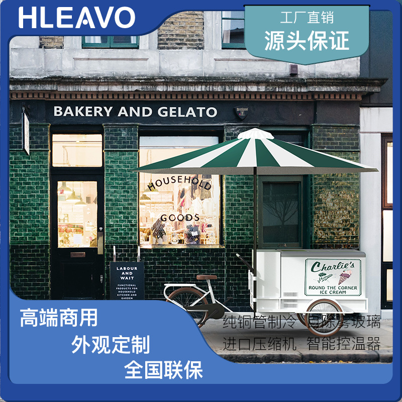 倒骑式小车设计时尚复古冰淇淋售卖车冰激凌移动售卖车直冷雪糕车