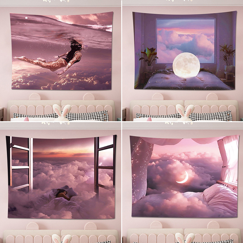 Cross-border new sky tapestry hanging cloth ins style background cloth bedroom bedside decoration tapestry wall hanging customized picture