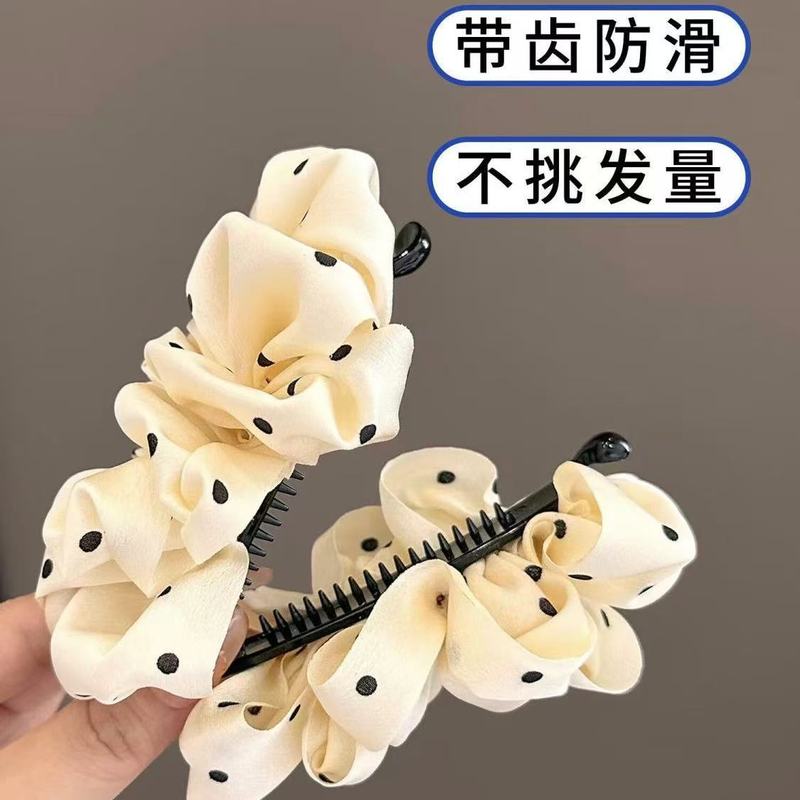 巨显发量蓬蓬香蕉夹新款褶皱云朵泡泡波点碎花甜妹氛围感发夹|undefined
