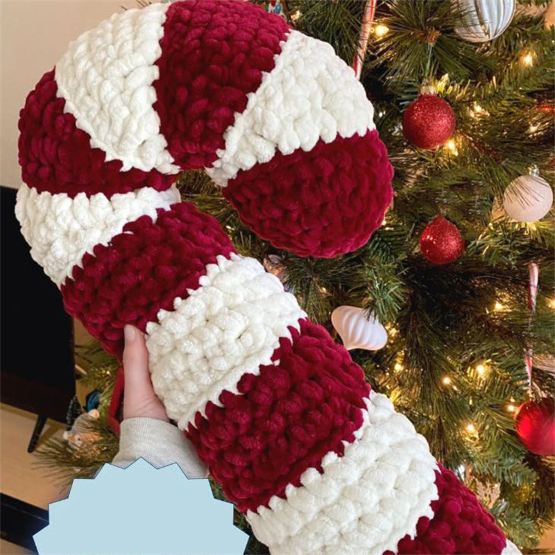 Foreign Trade Amazon Cross-border New Handmade Crocheted Candy Cane Christmas Candy Crutch Pillow Ornaments