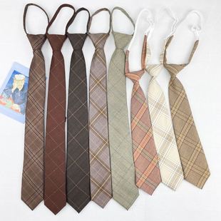 Brown Vintage khaki Brown Color Striped Plaid Zipper Tie Hand-Hit Female Lazy Hit-Free College British Style