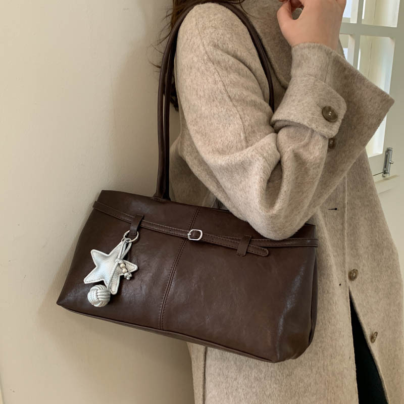 Bolsos debajo de las axilas de piel de cera retrógrada para mujeres 2025 nueva moda versátil bolso de mano alta sensación de gran capacidad bolso de hombro