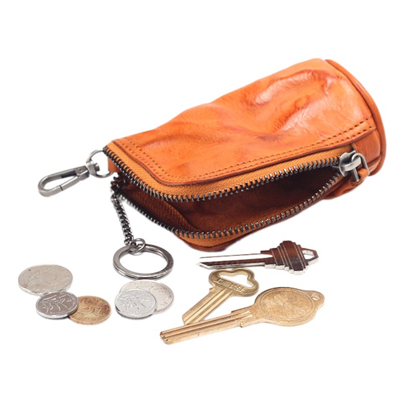 Genuine Leather Key Bag Casual Handmade Vegetable Tanned Leather Coin Purse Short Sundry Bag Top Layer Cowhide Key Bag