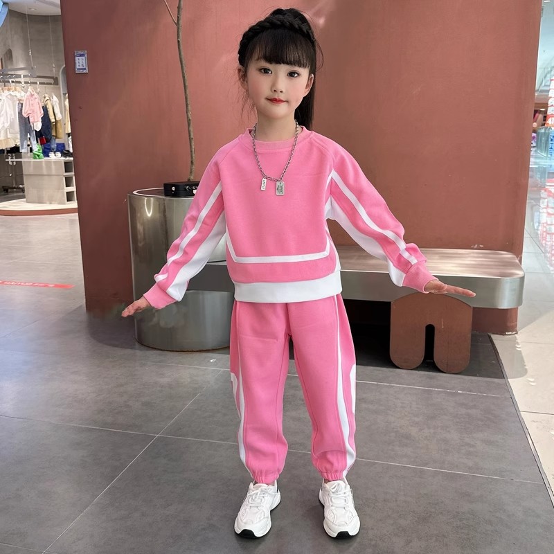 Kinderkleidung Mädchen Herbstoutfit 2024 Neue mittelgroße Kinder Langarm Kontrast Hoodie, Harenhose_voghion.com