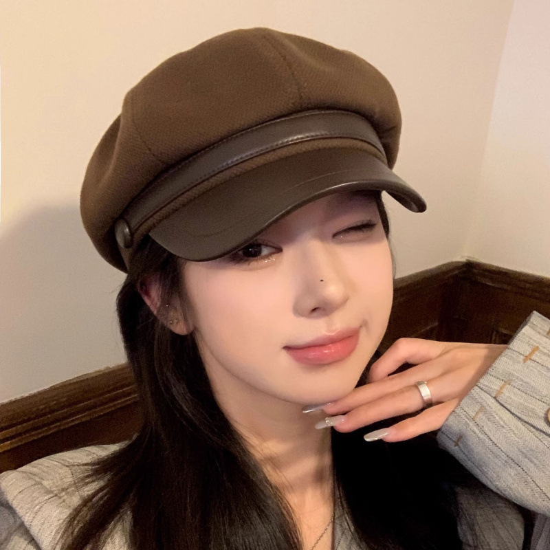 秋冬季前进帽网红帽子漫画家休闲日常出街显脸小百搭八角贝雷帽女|undefined