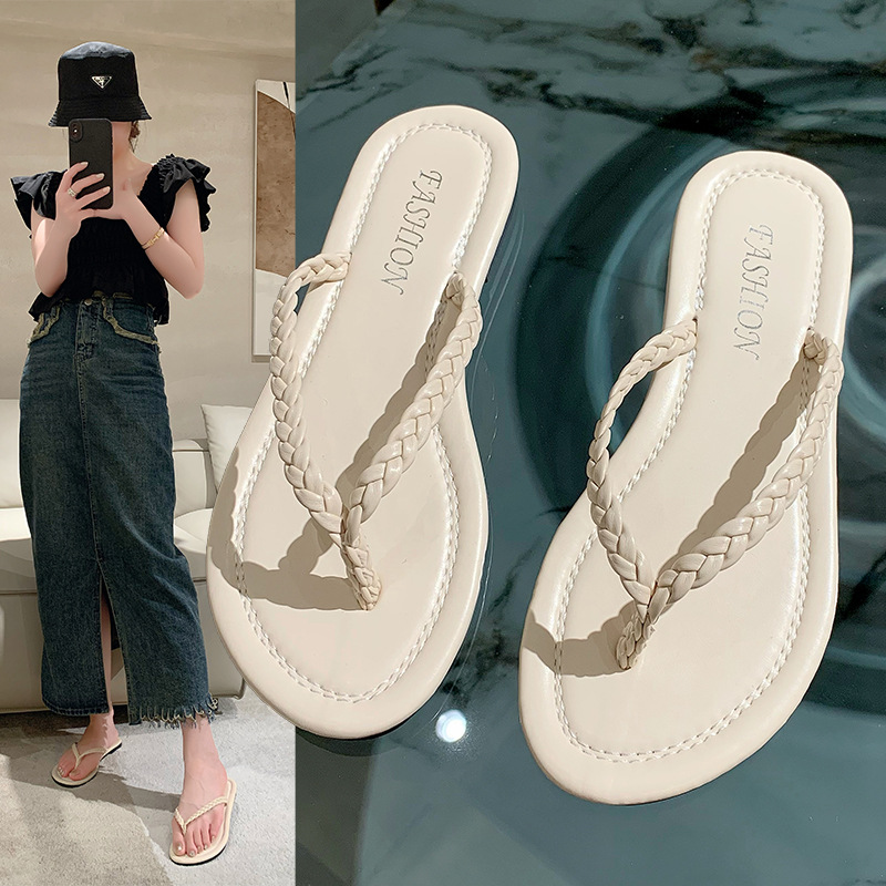 Slippers Export Large Size Flats Slippers Women's Round Toe Braided Lightweight Casual Flip Flops Casual Beach Sandals