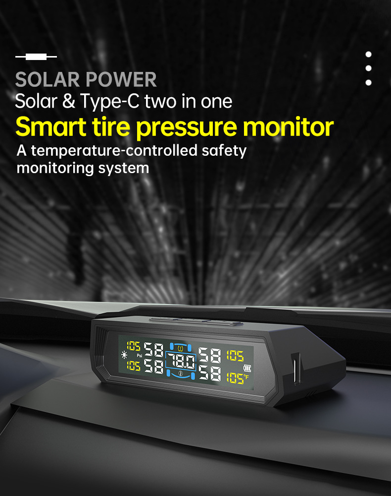 Solar-Powered Tire Pressure Monitoring Tire Pressure Monitor Tpms Tire Pressure Detection Tire Pressure Detector Cross-Border E-Commerce