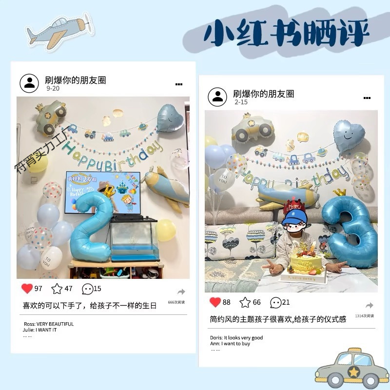 男の子の赤ちゃんの2歳の誕生日ハッピーな雰囲気の子供のパーティー風船背景壁装飾シーンレイアウト3|undefined