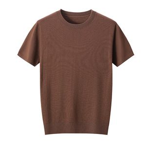 Cashmere Worsted Men's Round Neck Half-Sleeved Cashmere Knitwear 2025 Spring & Fall Thin Bottoming Knitwear Business Casual Knitwear