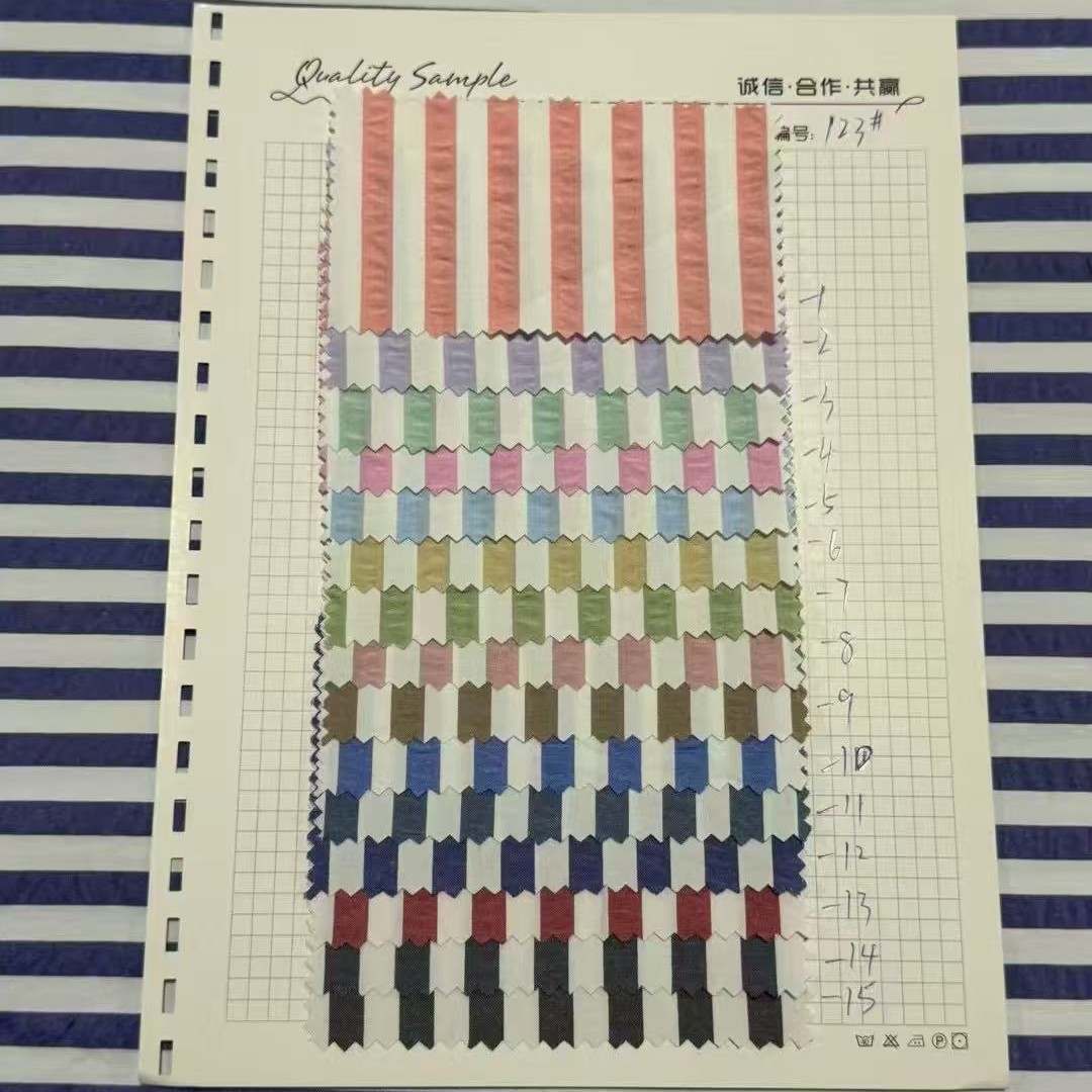 厂家现货泡泡彩色条纹面料 人棉色织衬衫连衣裙条子泡泡皱布料