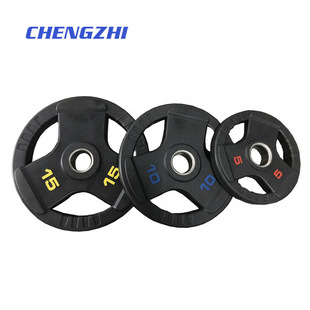 New Barbell Piece Pu Rubber-Coated Fitness Equipment Household Weightlifting Olympic Pole Hand-Grabbed Three-Hole Cast Iron Dumbbell Piece