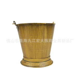 New Pastoral Style Creative Flower Pot Garden Wooden Handle Removable Flower Pot Bucket (Full Body Pressed Horizontal Pattern)