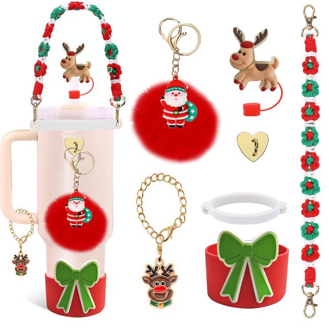 Accesorios de taza Stanley colgante de cuerda de mano flor de silicona gorra de paja de peluche colgante de taza cadena de taza de color cubierta de taza
