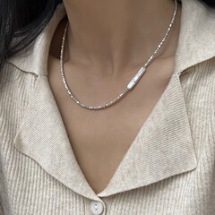 バロック特殊形状淡水パール小さなシルバーバーパールネックレスシルバーメッキブロークンシルバーライト高級気質ファッション鎖骨チェーン