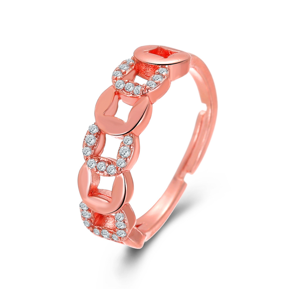 Fashion Copper Inlaid Zircon Chain Hollow Open Ring display picture 7