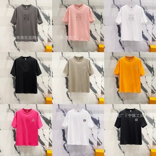 High version LOE micro embroidery cotton short sleeve men's and women's T-shirt Luo family round neck loose 260g top tide