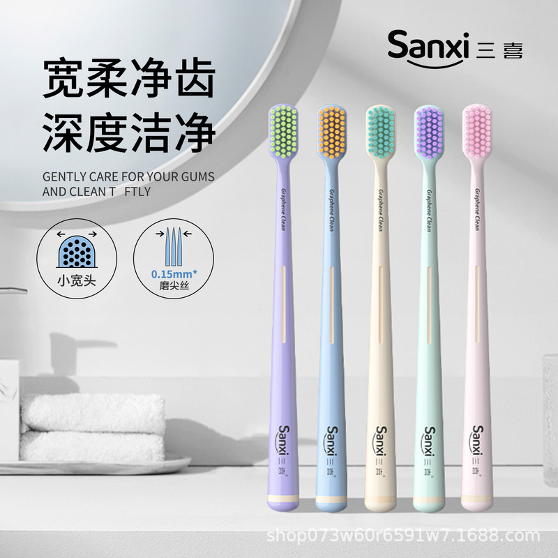 Sanxi Wide-Head Toothbrush for Adults, Soft Bristles for Deep Cleaning, Youth Toothbrush, Couple's Household Single-Pack, Cross-Border Wholesale