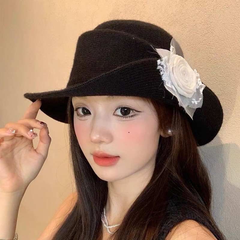 赫本风蕾丝花朵优雅礼帽女薄款显脸小千金帽子法式复古优雅贝雷帽|undefined