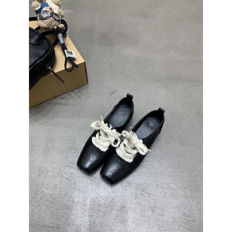 粗跟方头黑色系带小皮鞋单鞋女鞋子2025新款春秋季复古休闲乐福鞋|undefined