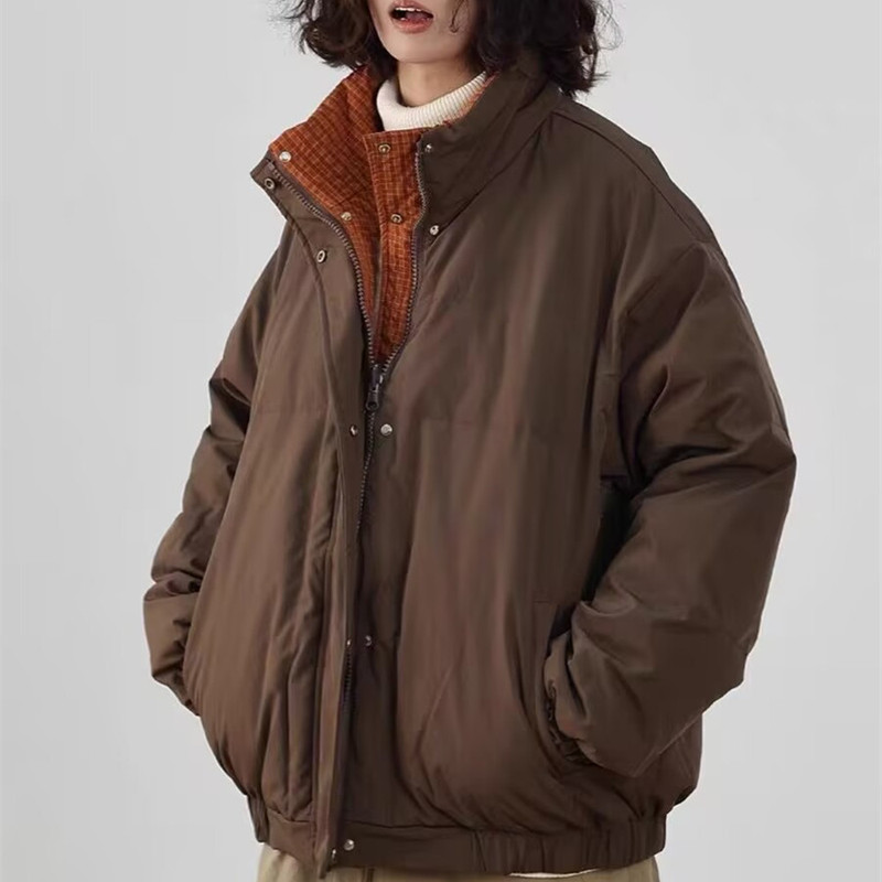 American Retro Stand-Up Collar Double-Sided Cotton-Padded Jacket for Men and Women 2024 Winter New Warm Winter Clothing Loose Cotton Jacket Trendy