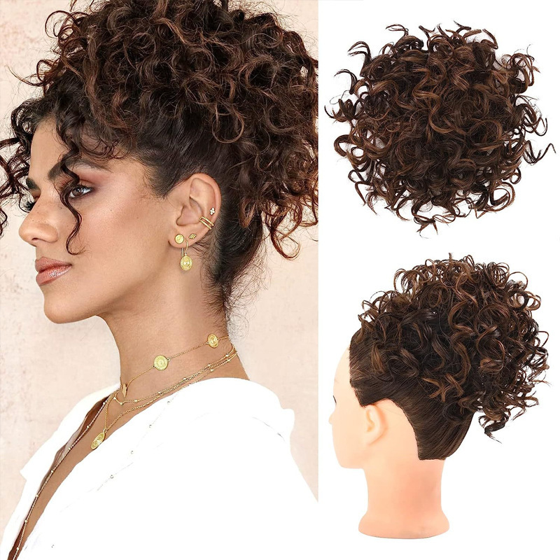 Coletero Postizo de Cabello Rizado de Fibra de Alta Temperatura con Aspecto Natural para Mujeres image 13