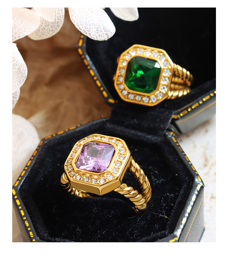 Square Pattern Women'S Gender PVD Coated Real Gold Plated 18K Gold Square 304 Stainless Steel Glam Waterproof Non Tarnish Rings