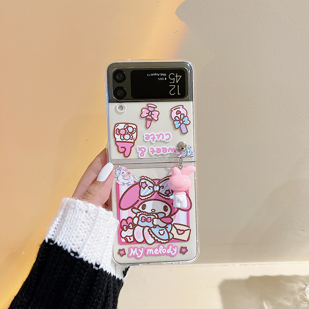 Korea Cartoon Rabbit Dog Clear Hard PC Phone Case For Samsung Galaxy 5G Z Flip3 Women Cute Animal Widget Back Cover Z Flip 3 z flip3 cover