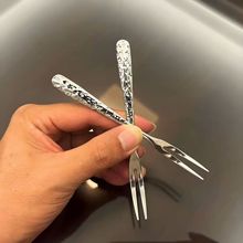 高级冰裂纹不锈钢水果叉酒店家用甜品蛋糕叉一次性叉子高级感满钻