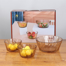 家用玻璃碗套装大号水果沙拉碗吃饭碗三件套开业促销店庆活动礼品