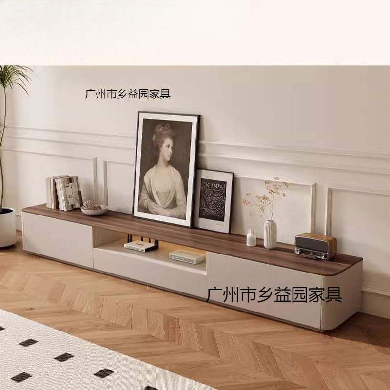 小户型实木茶几胡桃色落地电视柜客厅家用组合法式奶油风电视机柜|undefined