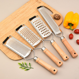 Household Kitchen Stainless Steel Grater Wooden Handle Ginger Grater Cheese Grater Potato Radish Grater Cucumber Grater Artifact