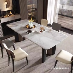 イタリアのライトラグジュアリー天然高級石超結晶大理石ダイニングテーブルヴィラ長方形テーブルカラークリスタルダイニングテーブルと椅子の組み合わせ